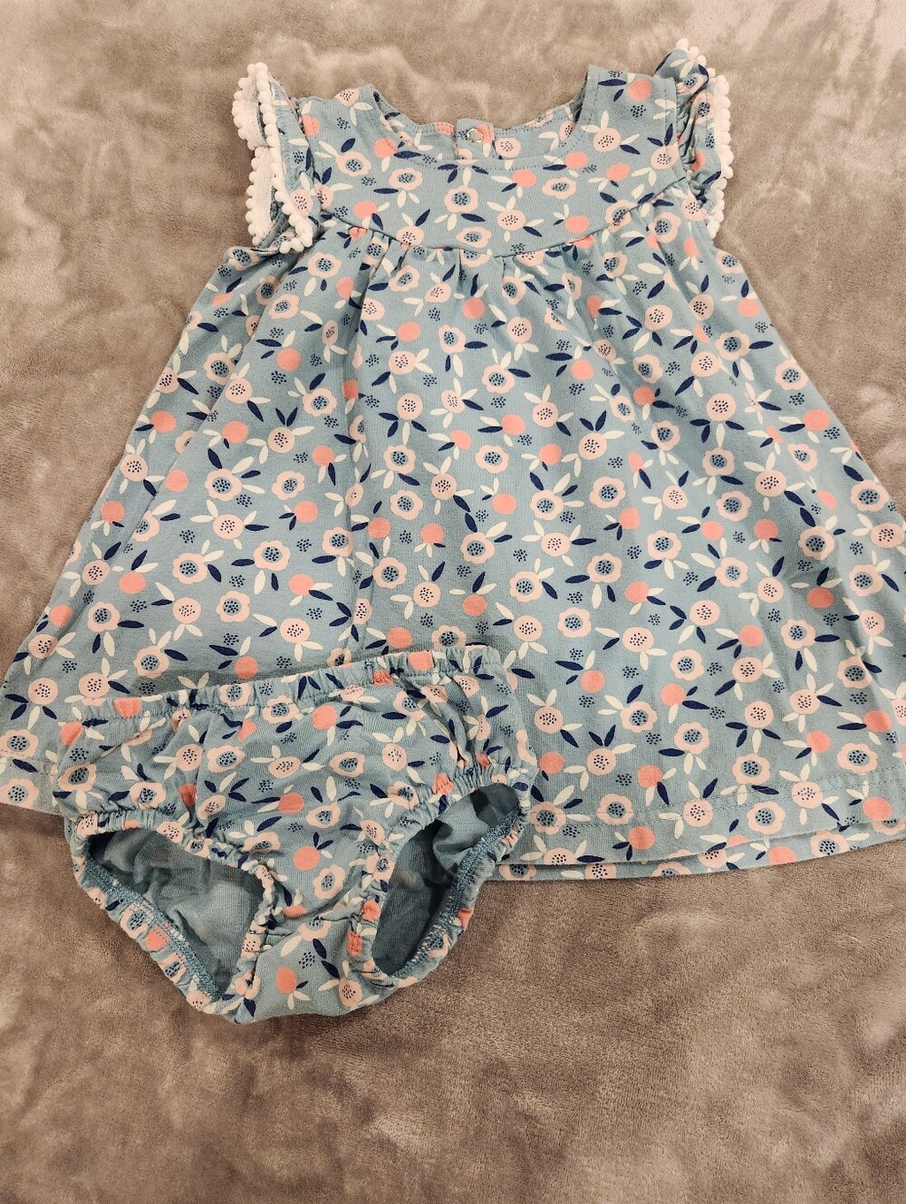 Mac & Moon Blue Floral Dress and Bloomers with Pink and Navy Accents, Size 18M